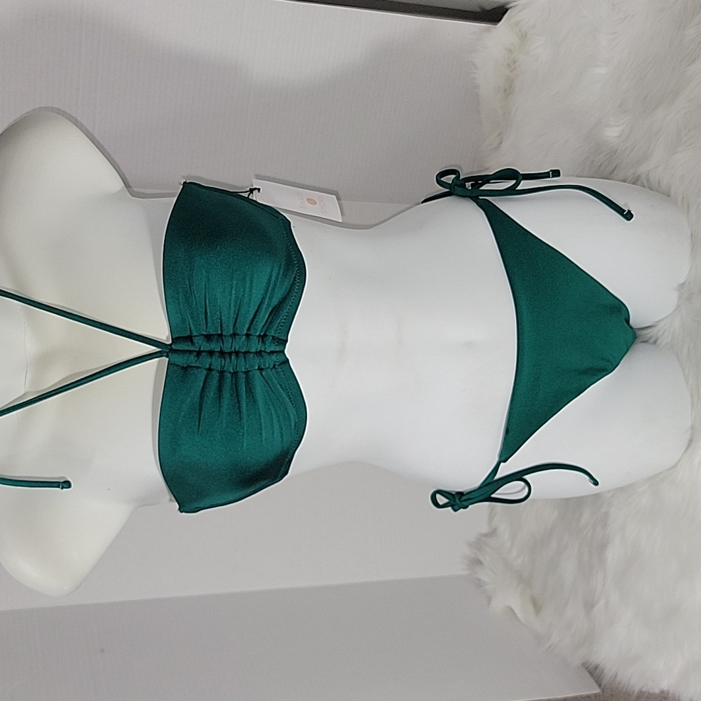 2 PC. Shade Shore Green Tie Neck Scrunch Top Side Tie Bikini   Small NWT